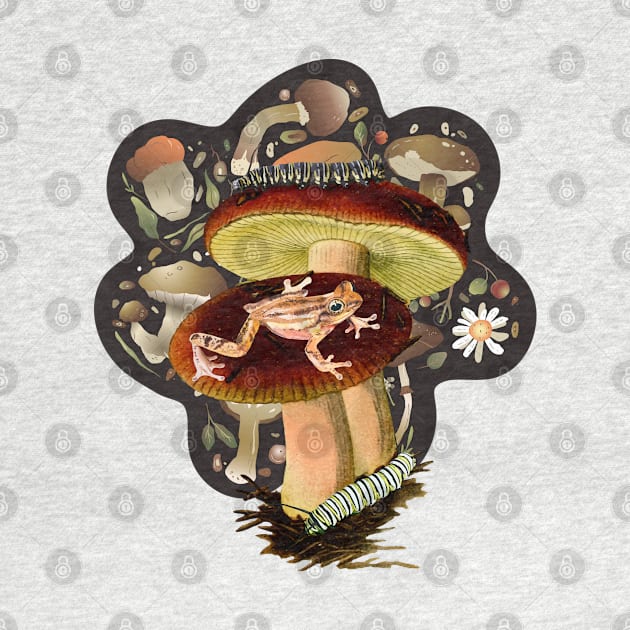 Goblincore Mushrooms, Caterpillars and Frog by Souls.Print